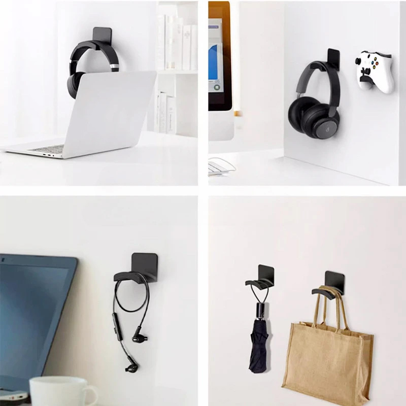 Gaming Accessories For Gaming Desk - 4Pcs Black Adhesive Headphone Stand Wall
