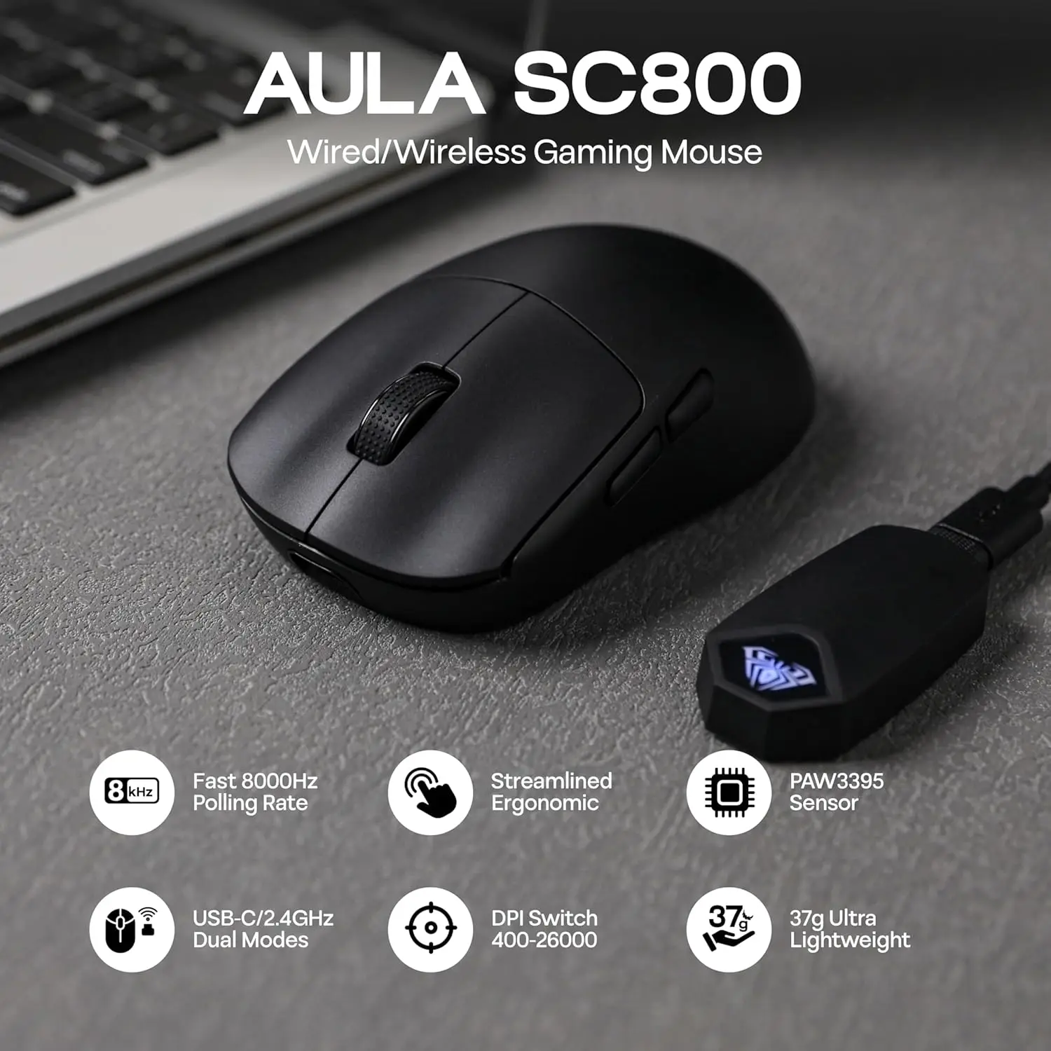 AULA SC800 Gaming Mouse USB-C  - Gaming Hand Accessories 评论和价格