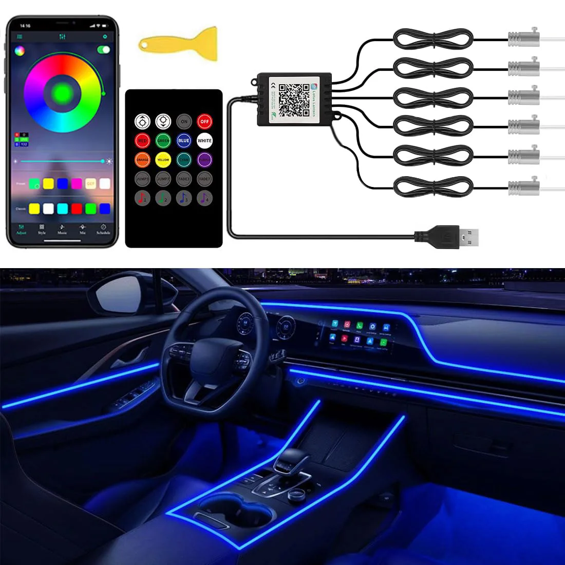 RGB LED Car Ambient Light Kit  - Rgb Hub Sync 评论和价格