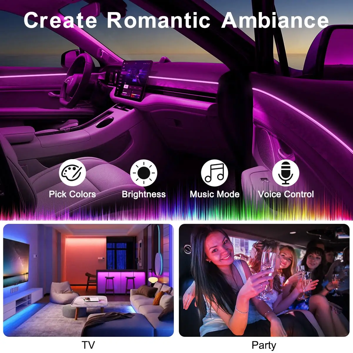 RGB LED Car Ambient Light Kit  - Rgb Hub Sync 评论和价格