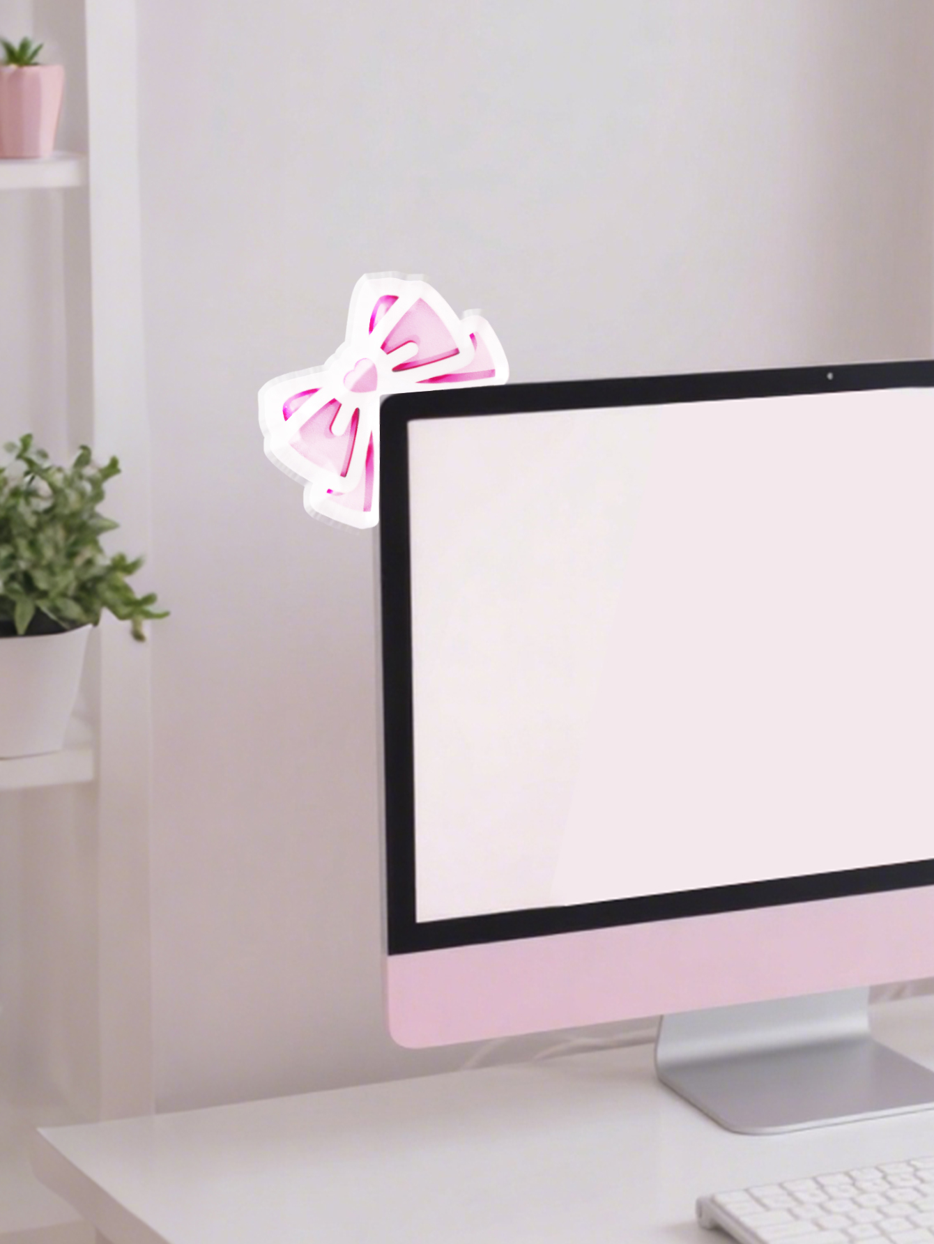 Kawaii Bow Monitor Decor Pink  - Gaming Accessories Pink 评论和价格