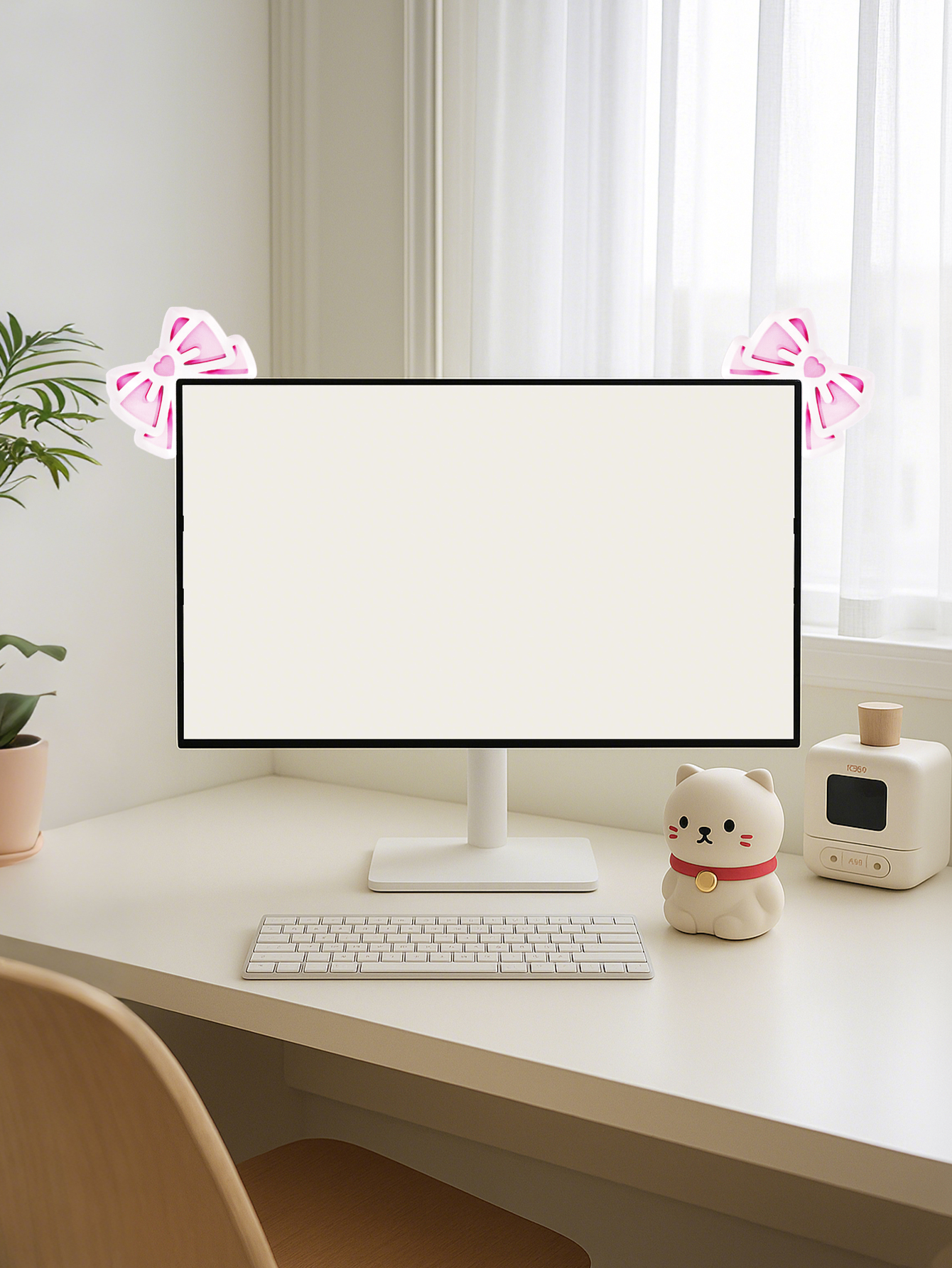 Kawaii Bow Monitor Decor Pink  - Gaming Accessories Pink 评论和价格