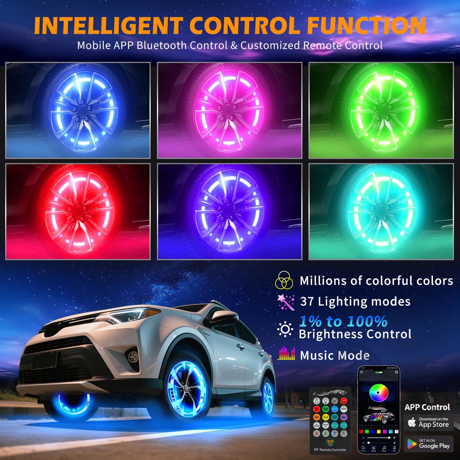 4Pcs Colorful Car Hub Lamp RGB - Rgb Hub Sync 评论和价格