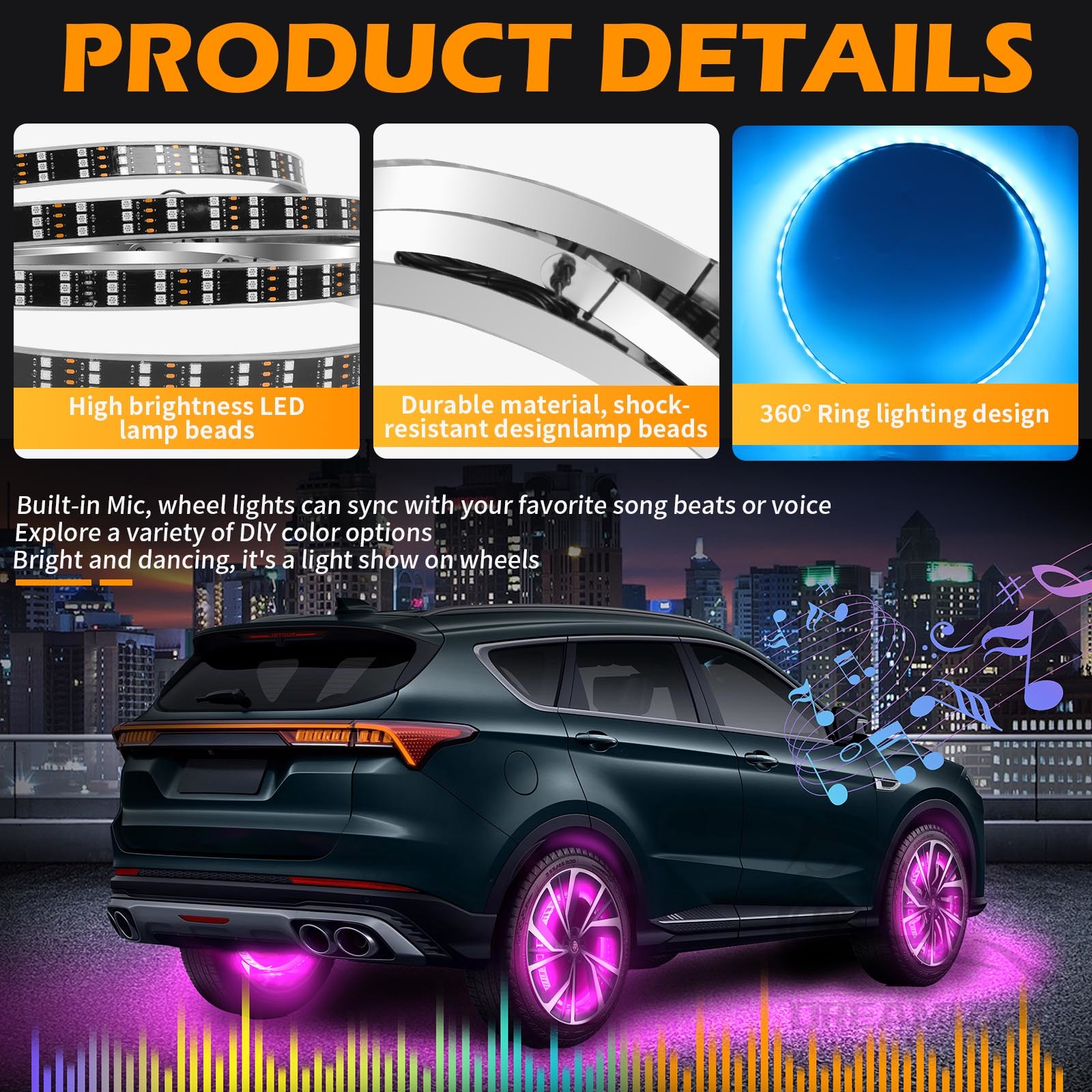 4Pcs Colorful Car Hub Lamp RGB - Rgb Hub Sync 评论和价格
