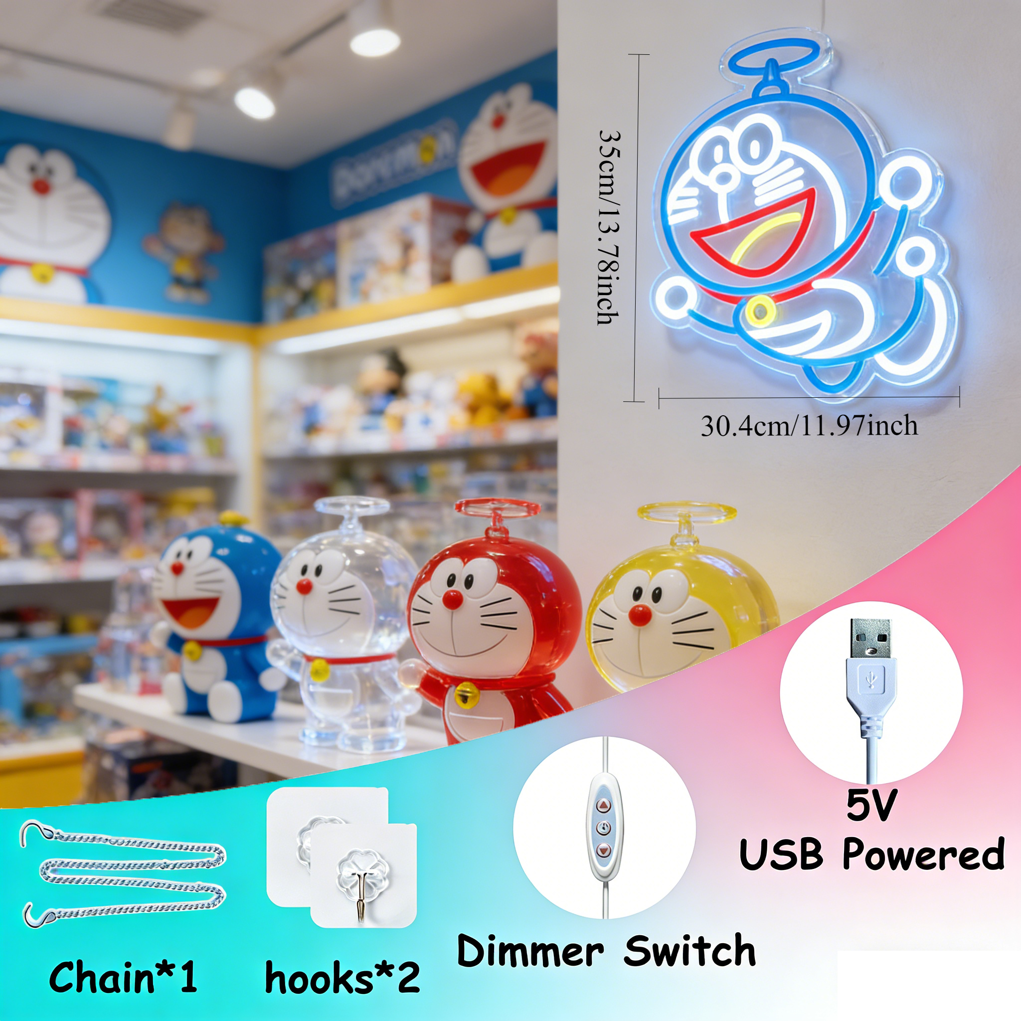 Doraemon Neon Sign LED USB Dim - Gaming Accessories Led 评论和价格
